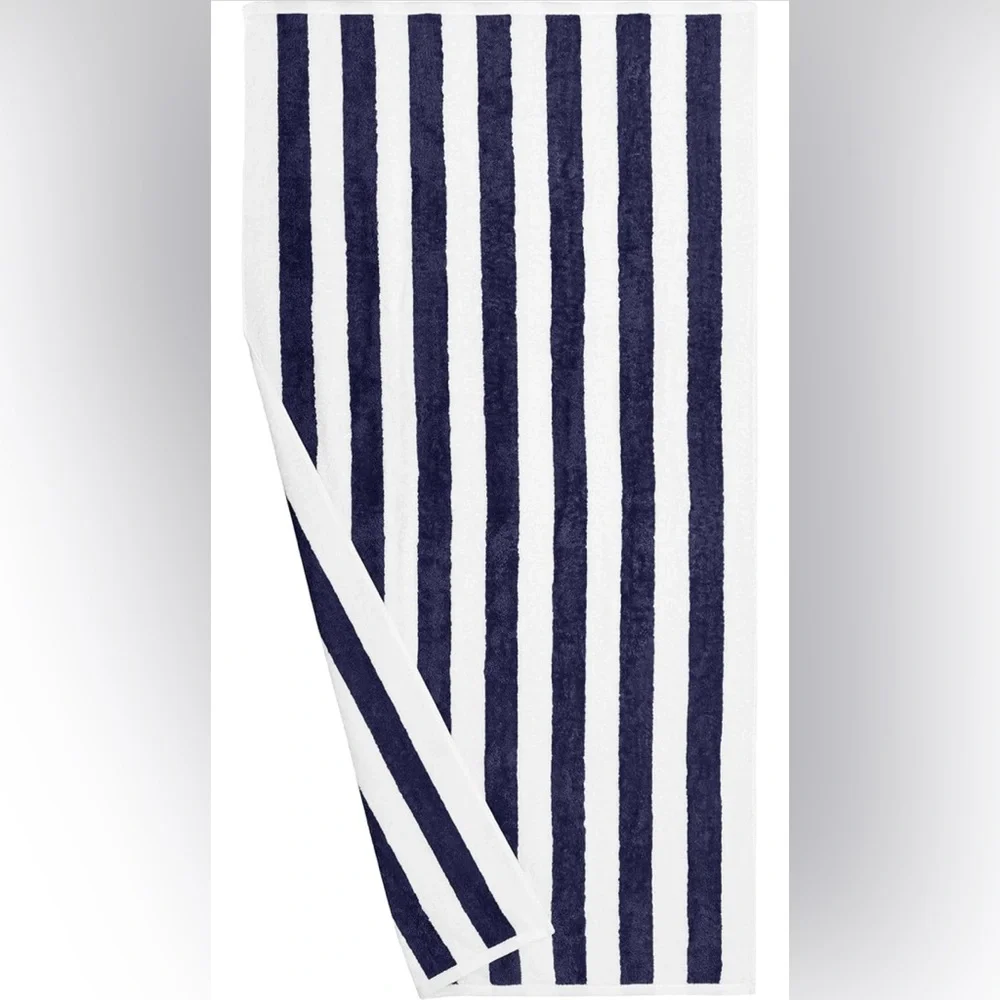 4 Amazon Basics Navy Blue Striped Terry Absorbent Cabana Pool Beach Bath Towels